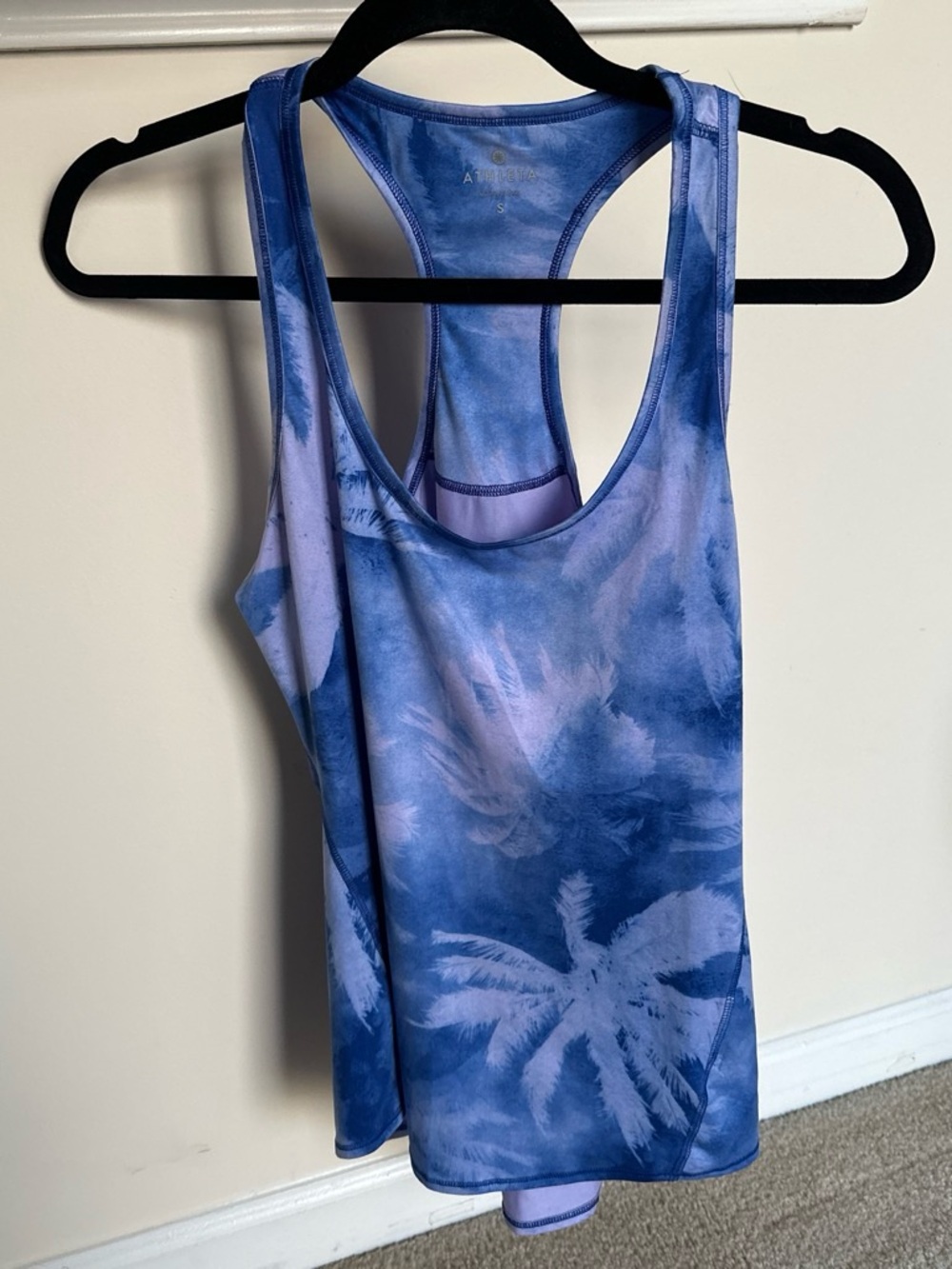 Athleta Blue Palm-Print Racerback Swim Tank Top